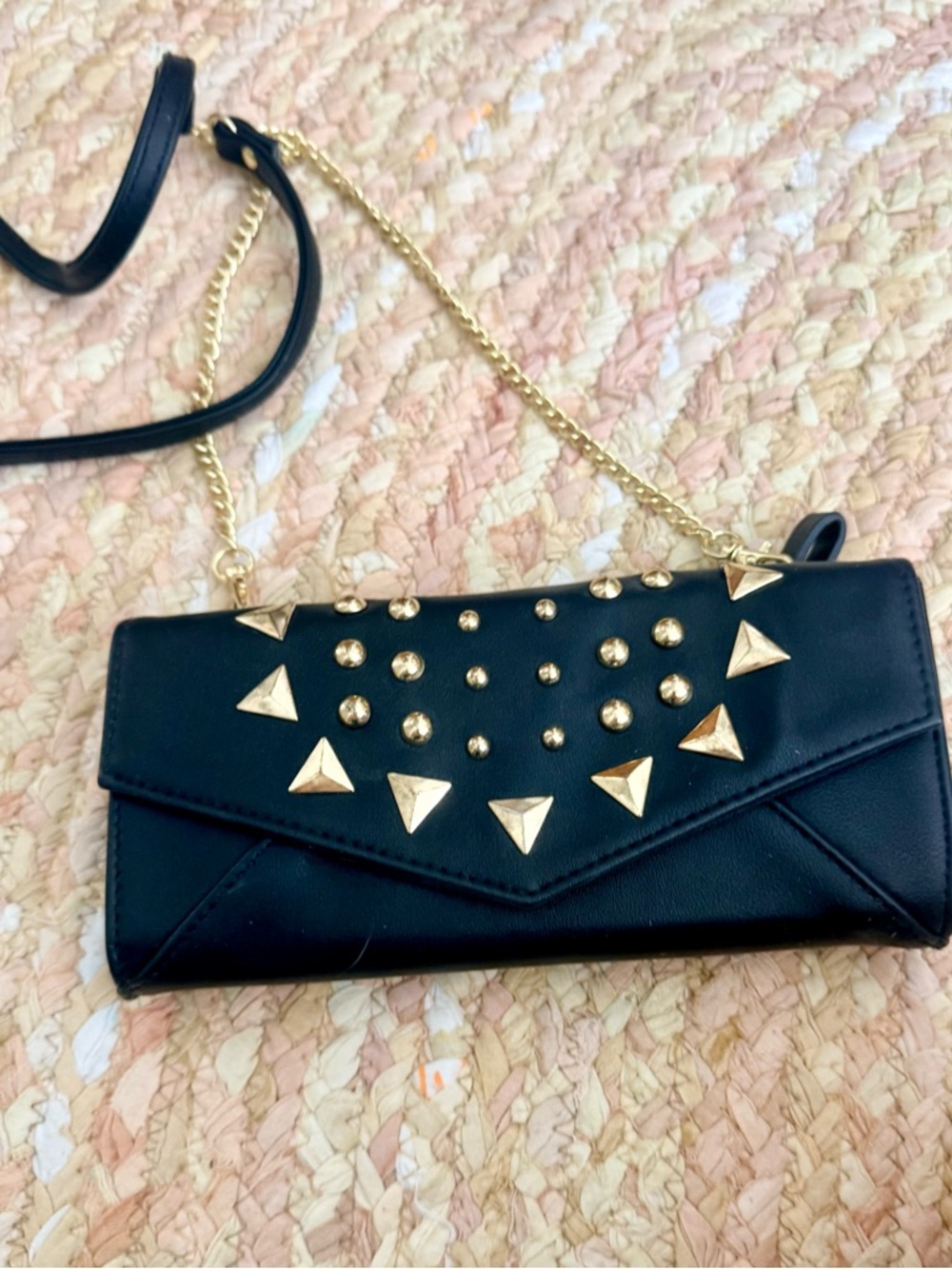 Black Crossbody or Clutch with Gold Stud Detailing